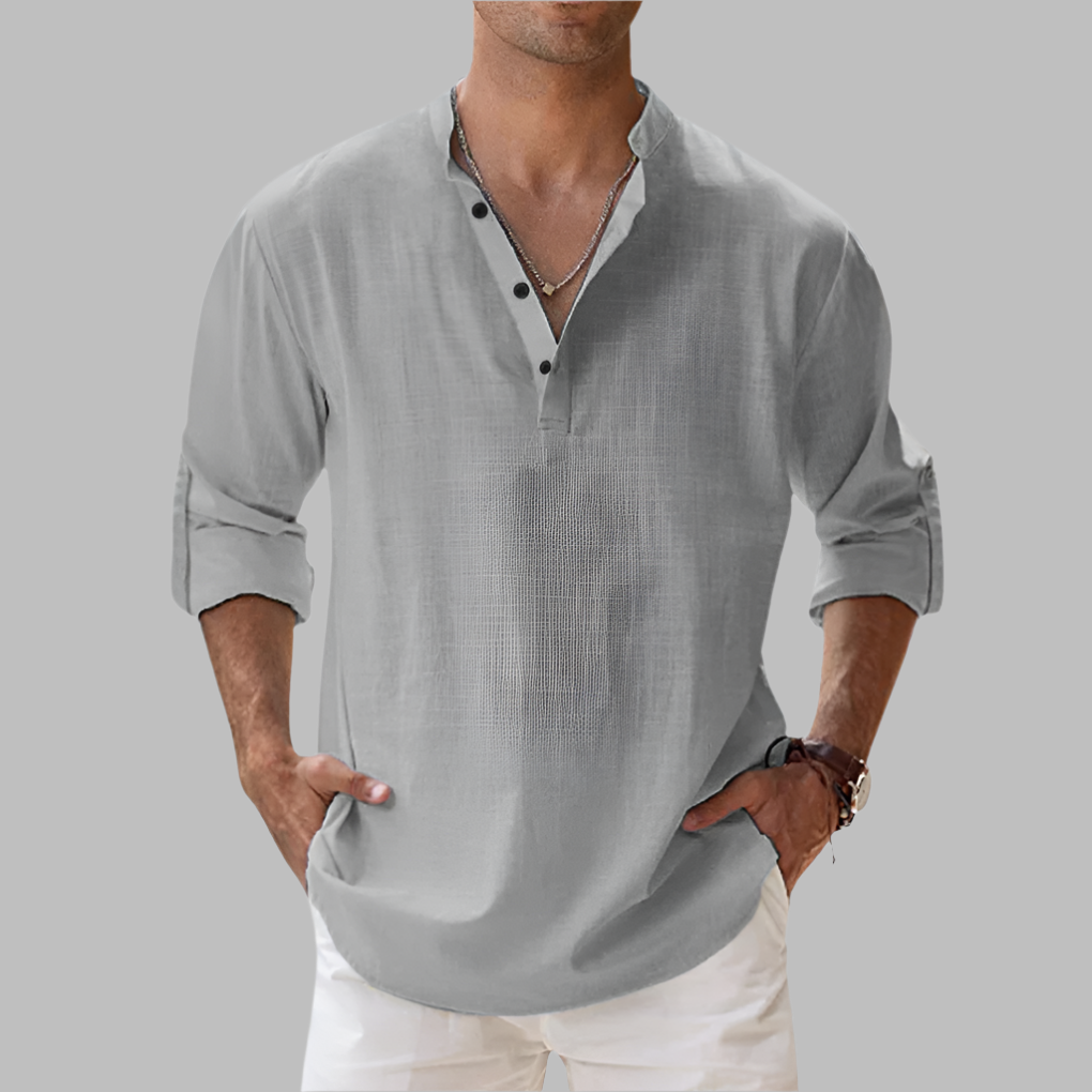 Men's linen shirt relaxed fit button-down breathable summer style