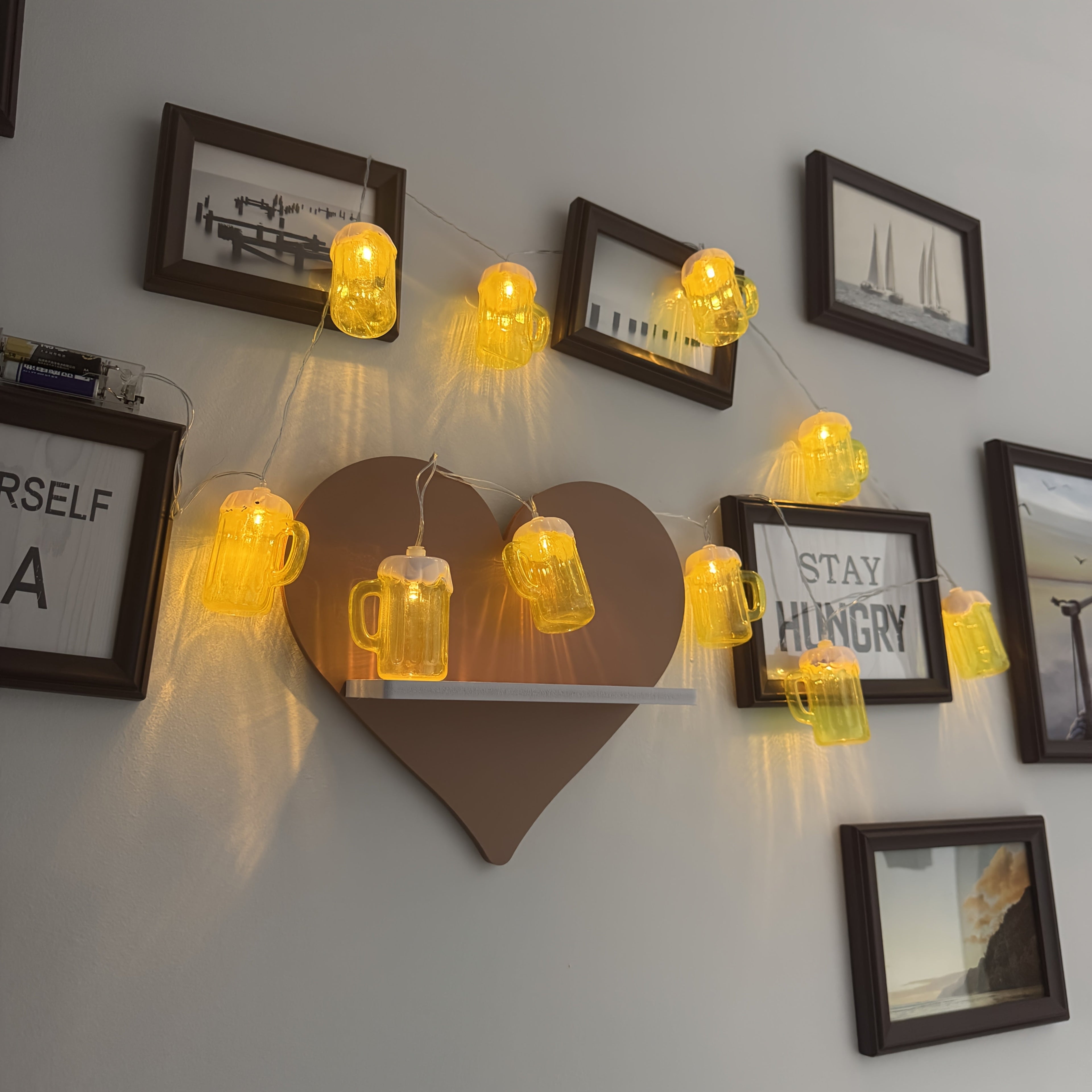 Beer mug LED string lights set of 2, warm white battery powered Oktoberfest fairy lights