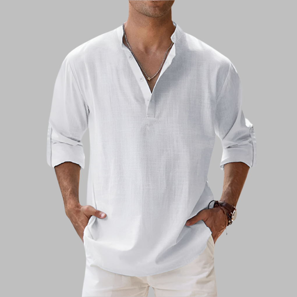 Men's linen shirt relaxed fit button-down breathable summer style