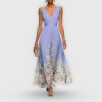 Women floral V-neck maxi dress in flowing lightweight fabric