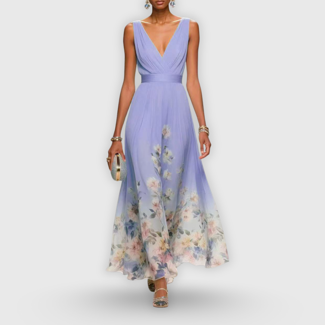 Women floral V-neck maxi dress in flowing lightweight fabric