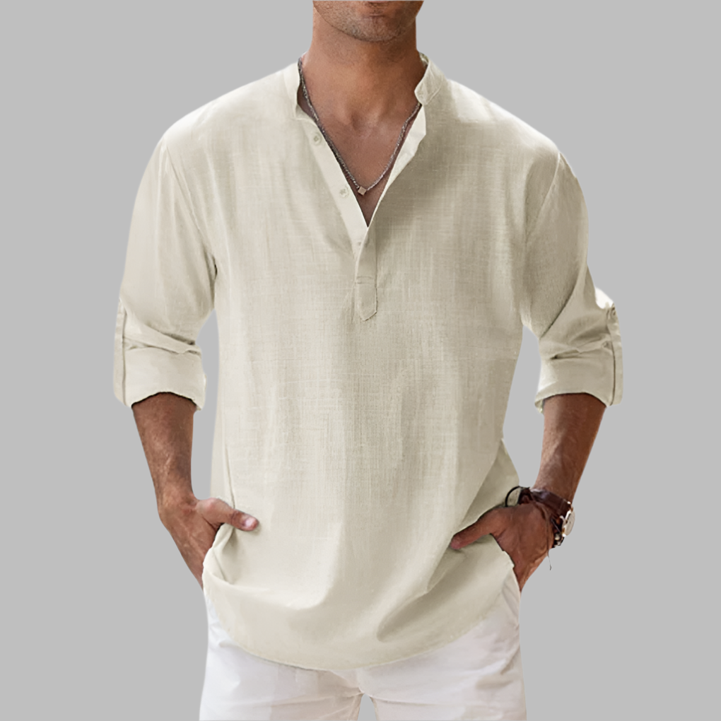 Men's linen shirt relaxed fit button-down breathable summer style