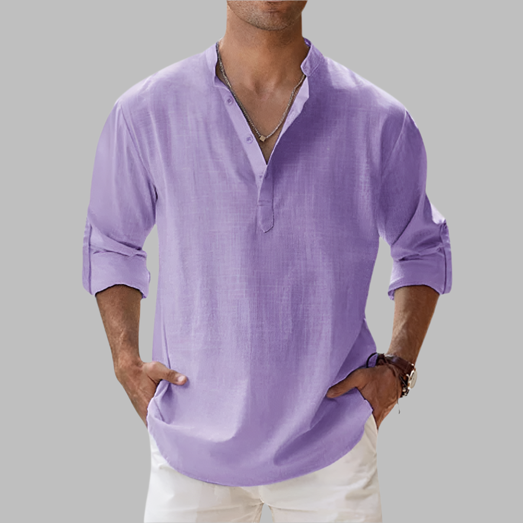 Men's linen shirt relaxed fit button-down breathable summer style