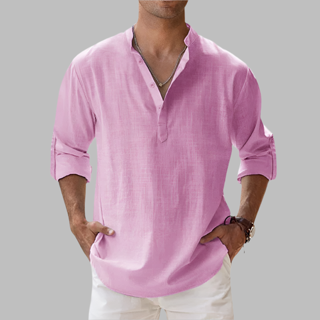 Men's linen shirt relaxed fit button-down breathable summer style