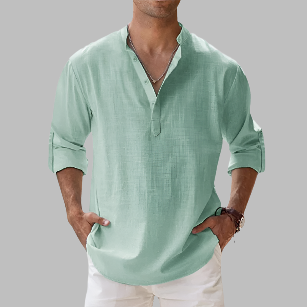 Men's linen shirt relaxed fit button-down breathable summer style