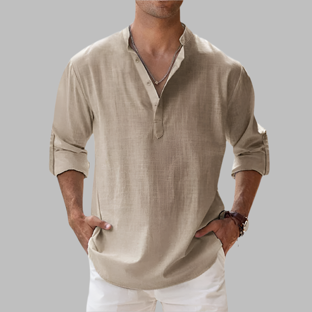 Men's linen shirt relaxed fit button-down breathable summer style