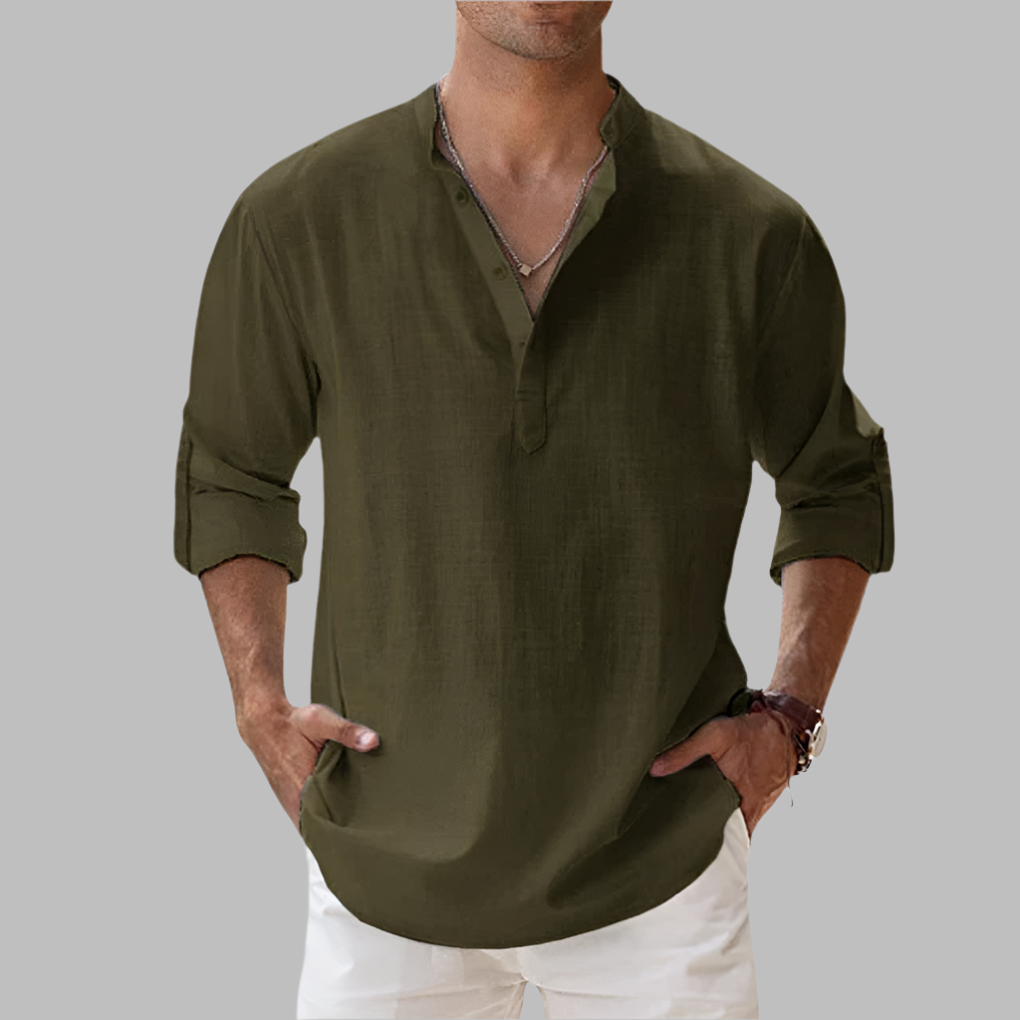 Men's linen shirt relaxed fit button-down breathable summer style