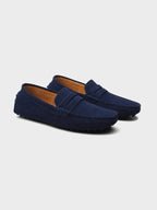 Men's suede loafers slip-on boat shoes in calf suede leather, laceless design