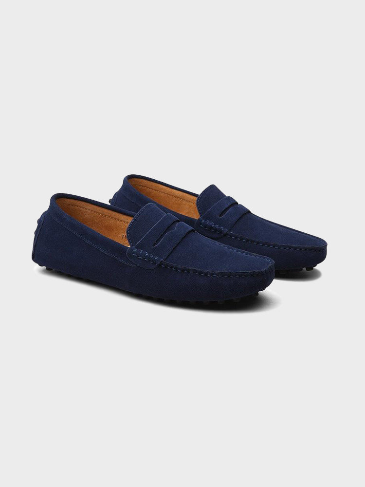 Men's suede loafers slip-on boat shoes in calf suede leather, laceless design