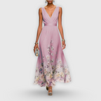Women floral V-neck maxi dress in flowing lightweight fabric
