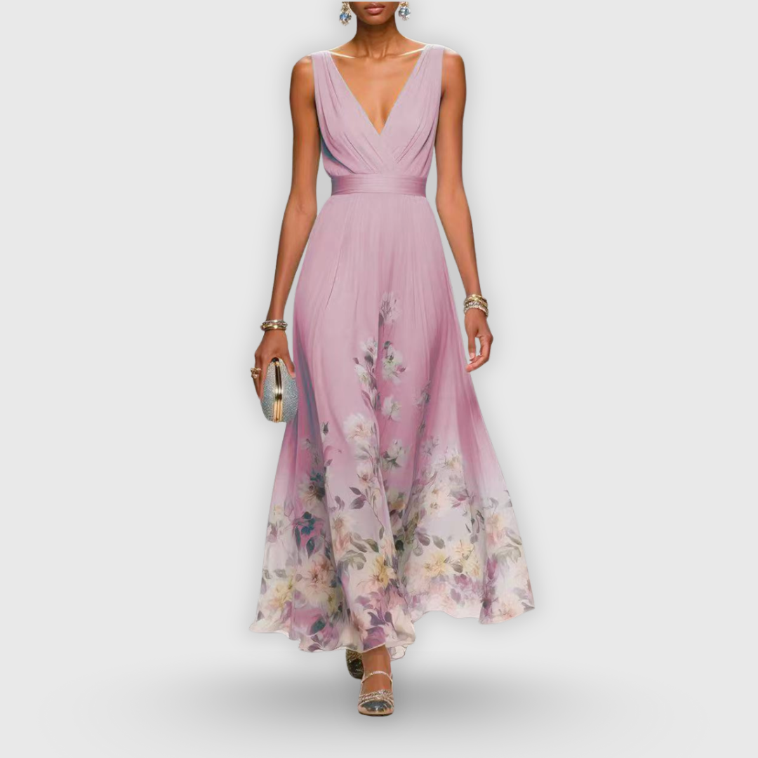 Women floral V-neck maxi dress in flowing lightweight fabric