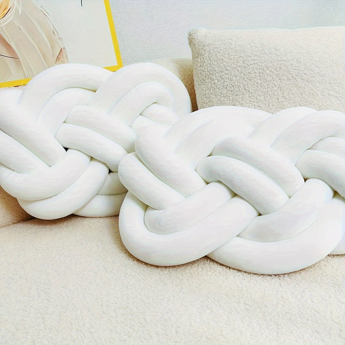 Plush button ball cushions set of 2, decorative knot design for sofa and bed