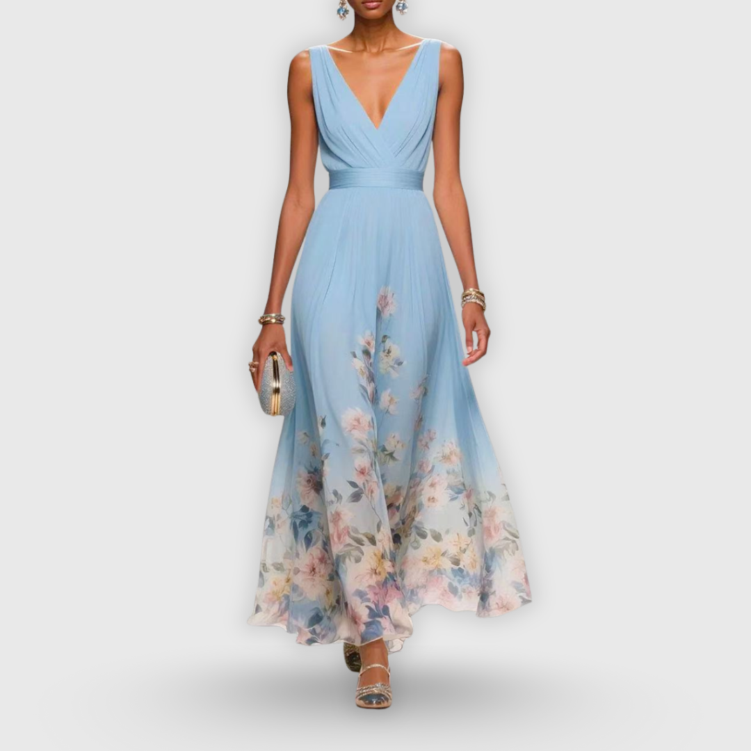 Women floral V-neck maxi dress in flowing lightweight fabric