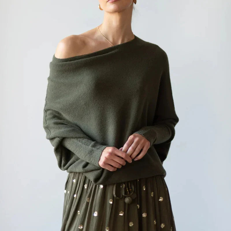 Women asymmetric draped pullover sweater with swing collar in multiple colours