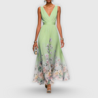Women floral V-neck maxi dress in flowing lightweight fabric