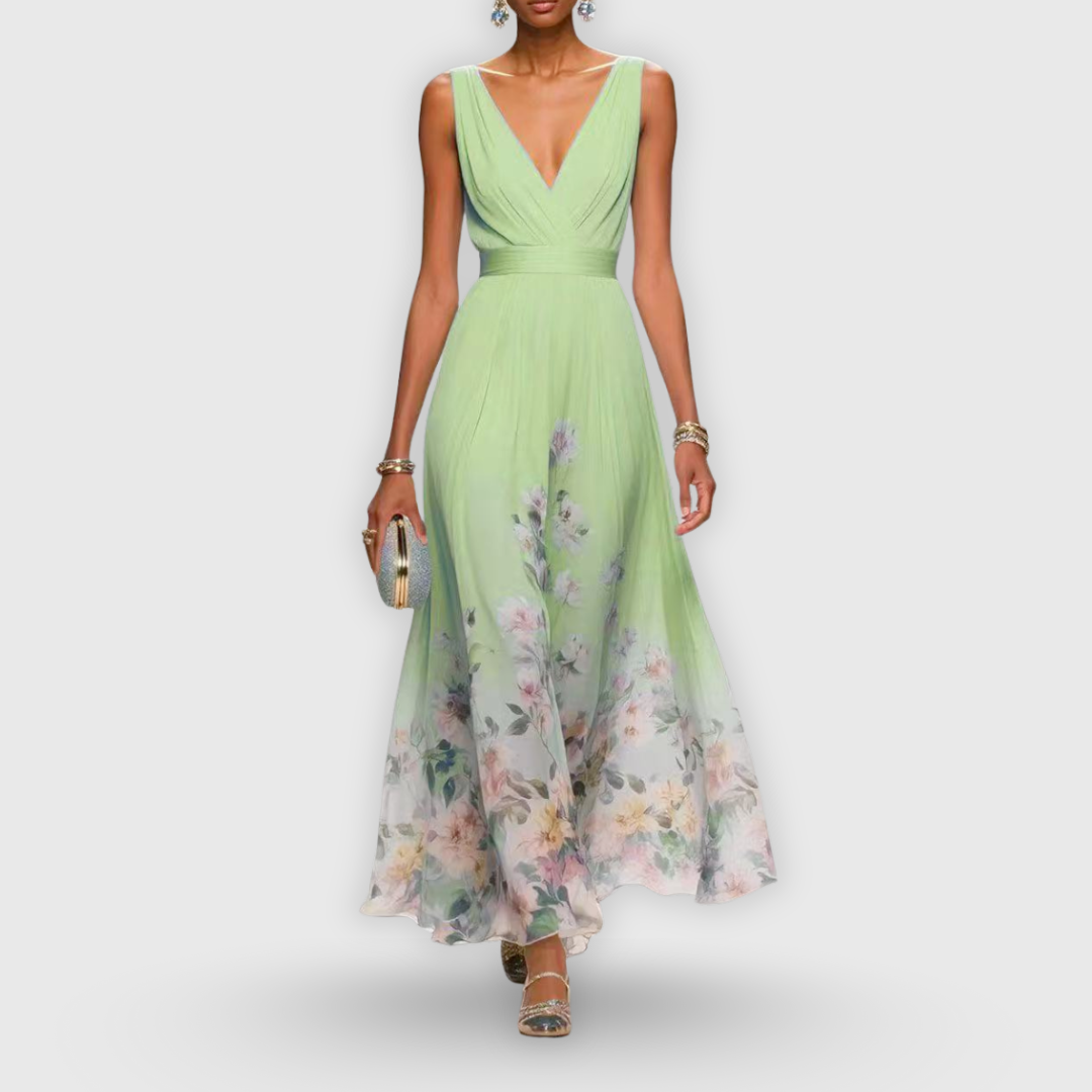 Women floral V-neck maxi dress in flowing lightweight fabric