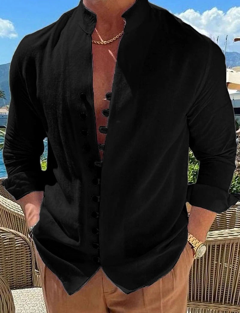 Men's cotton long sleeve shirt in relaxed casual fit, available in multiple colours