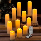 LED flameless candles ivory set of 12 with remote control and timer, waterproof