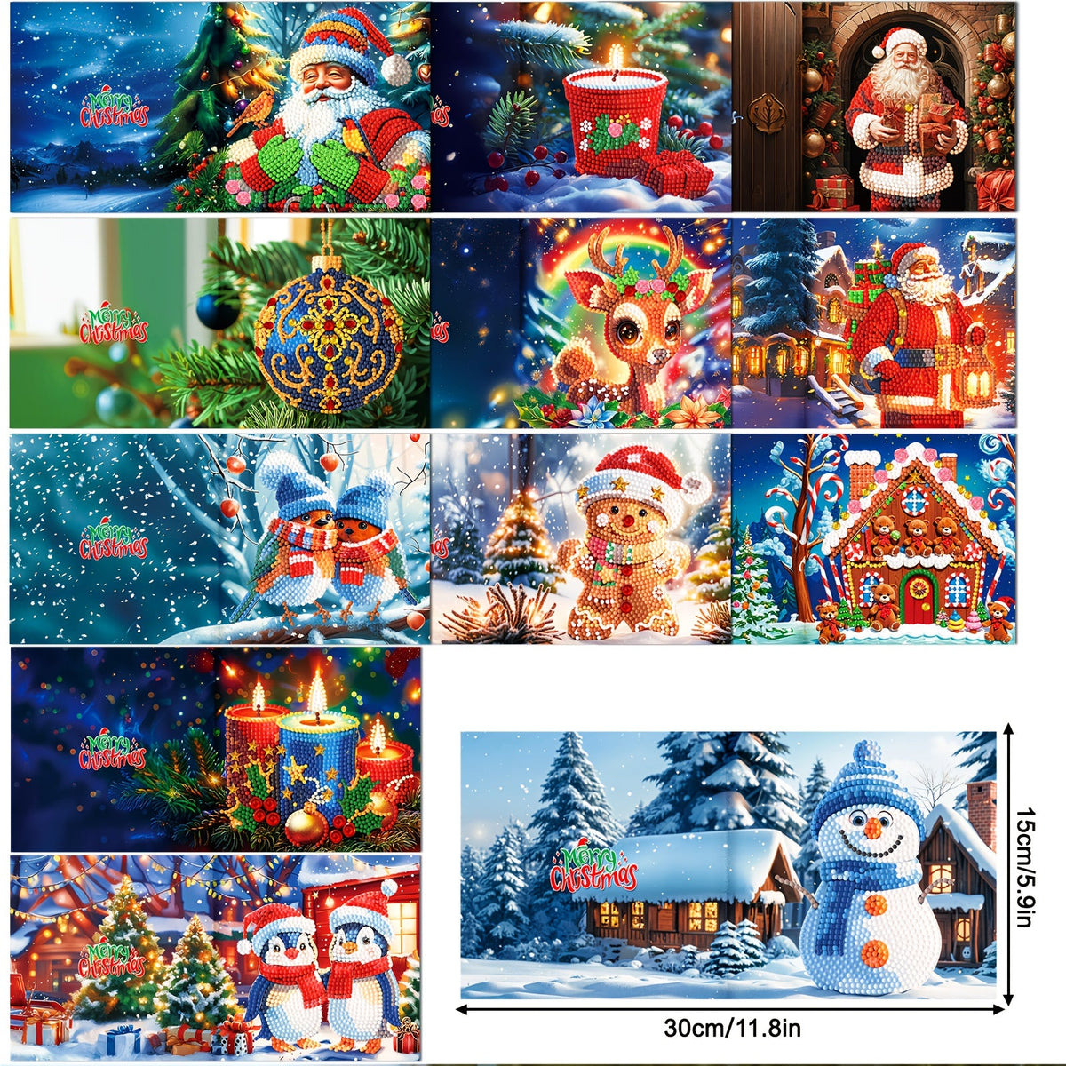 Diamond Painting Christmas Cards 12 Piece Snowman Reindeer Craft Kit