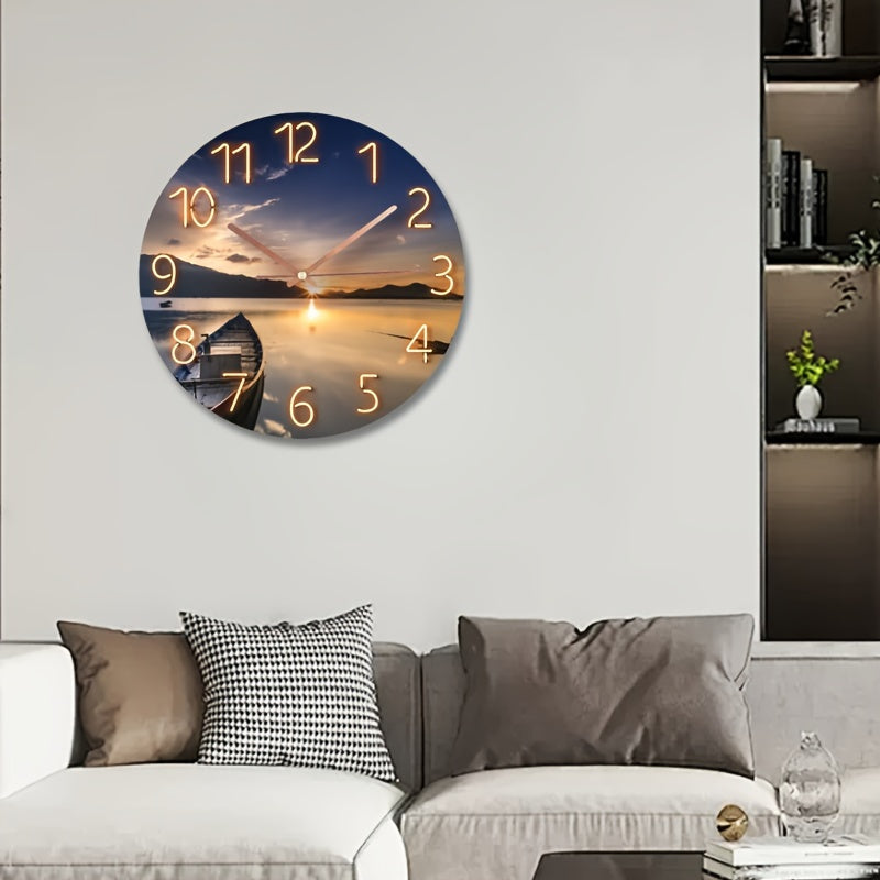 12-inch round silent wall clock with glass frame and modern nautical design