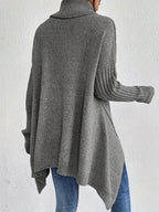 Women knit sweater high neck asymmetric hem relaxed fit