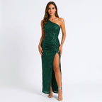 Cocktail Dress Women One Shoulder Fitted Side Slit Asymmetric Neckline