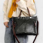 Women leather tote bag spacious in brown black and gray