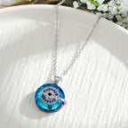 Evil eye necklace women's protection amulet silver with blue accent pendant