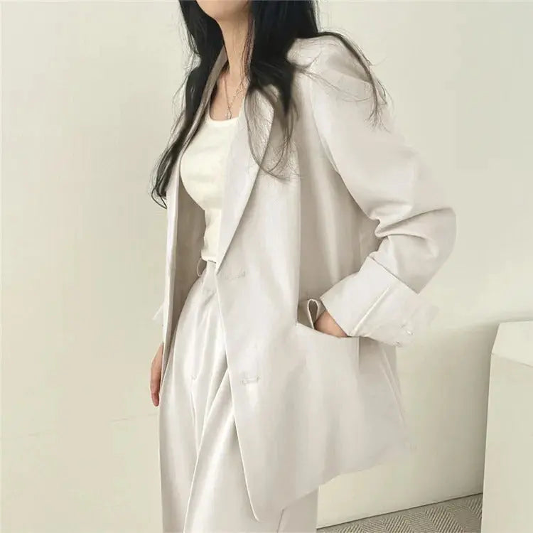 Women's blazer and straight-leg trouser set, solid color co-ord set available in multiple colors