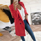 Women's long button-up coat with side pockets, elegant elongated silhouette