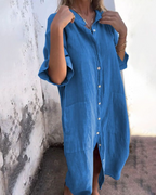 Women boho button down shirt dress relaxed fit with pockets