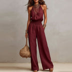 Women Backless Jumpsuit Retro Sleek One Piece | Reva