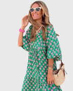 Women boho maxi dress flowing silhouette long sleeve bohemian style