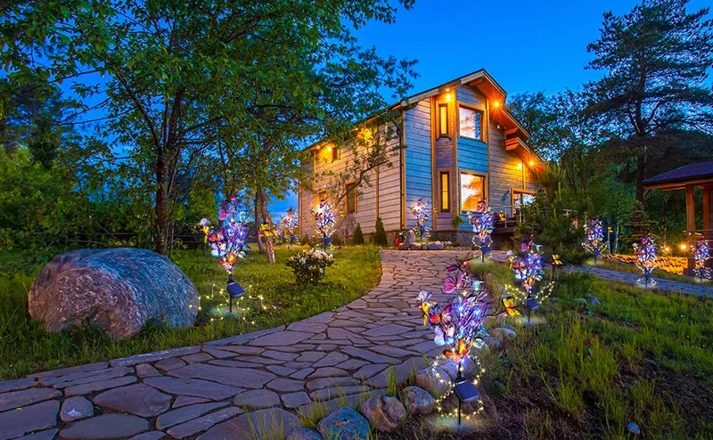 Solar butterfly lights outdoor garden decor, IP65 waterproof, 56 LED warm and colorful