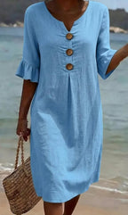 Women's linen dress summer button midi relaxed loose fit, multiple colours