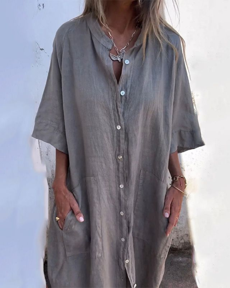 Women boho button down shirt dress relaxed fit with pockets