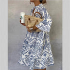 Women floral tunic midi dress relaxed fit lightweight fabric