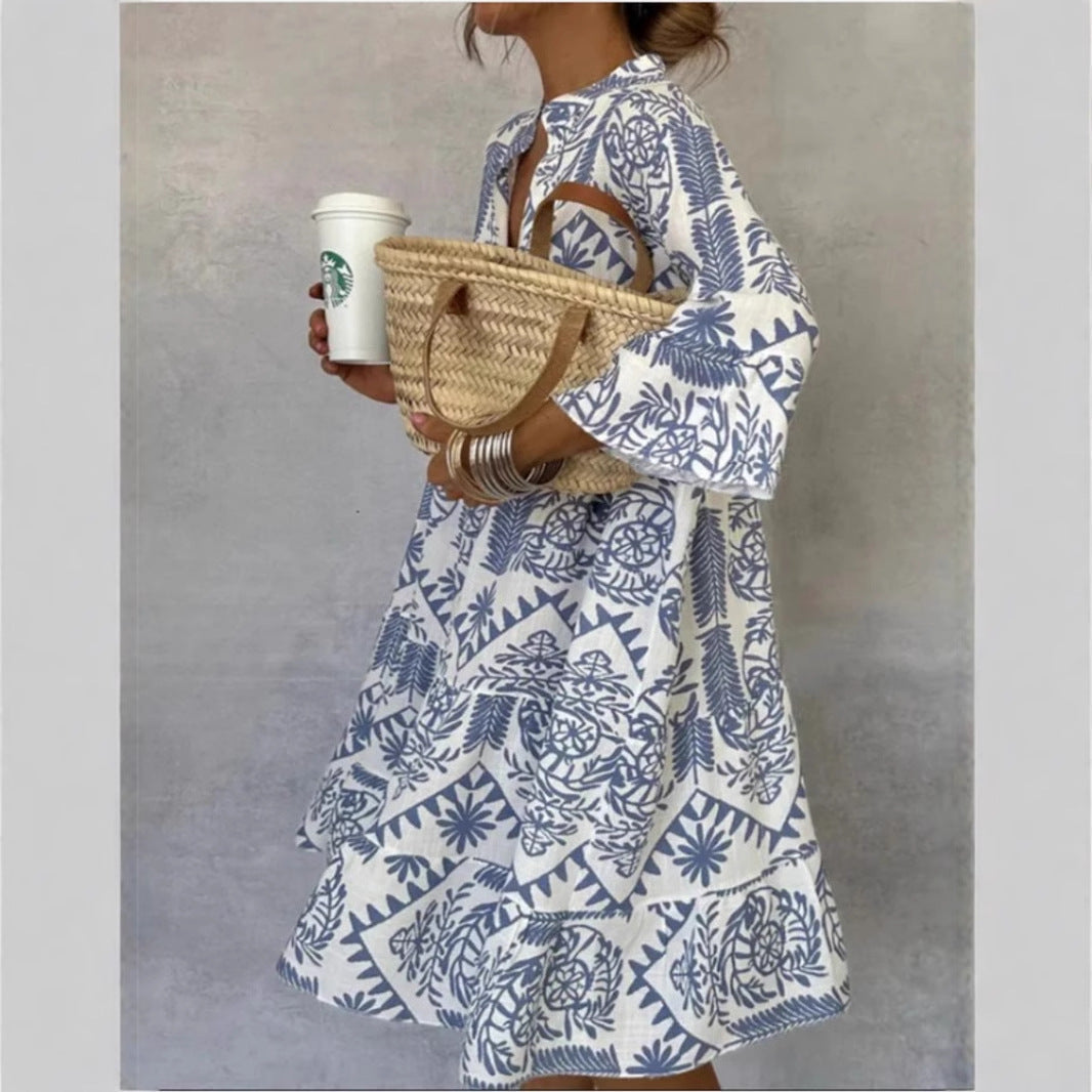 Women floral tunic midi dress relaxed fit lightweight fabric