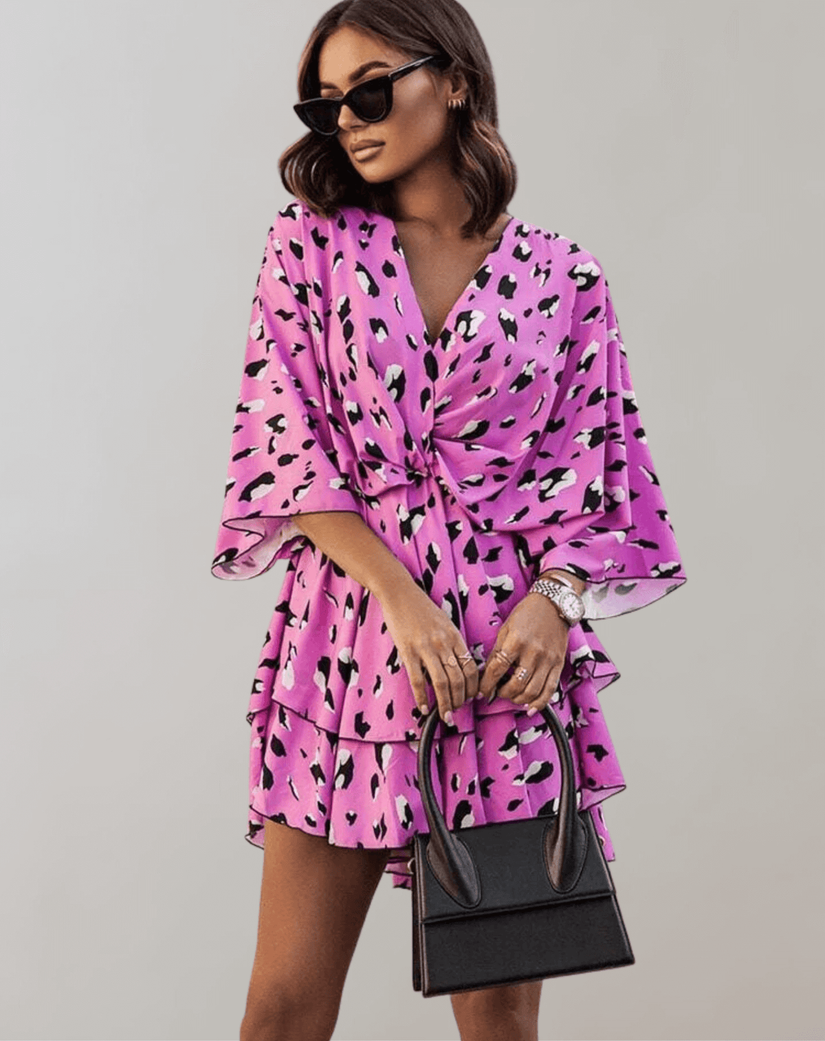 Women's midi dress with batwing sleeves and V-neckline, spring summer