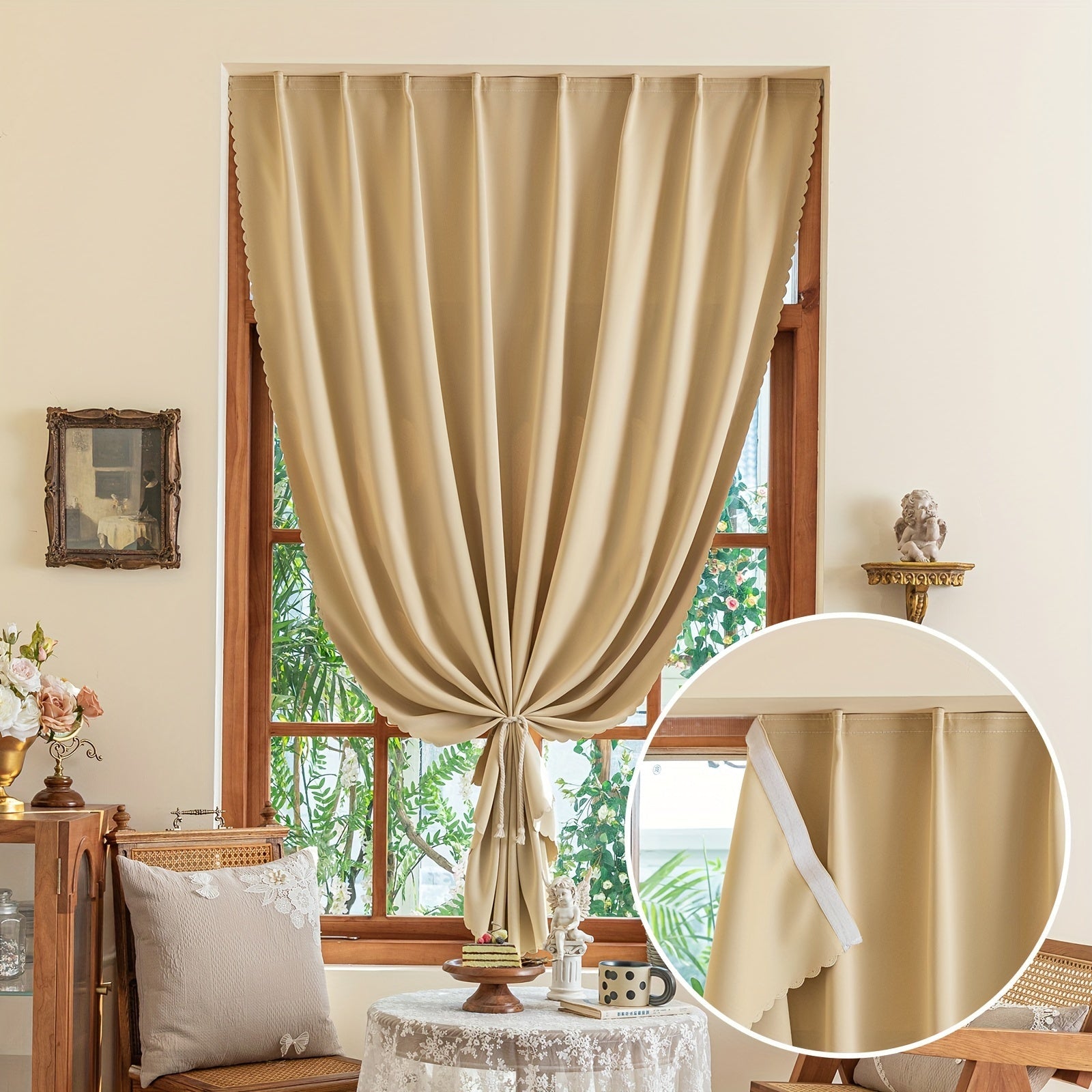 Blackout curtains self-adhesive hook and loop cordless for bedroom and living room