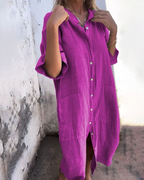 Women boho button down shirt dress relaxed fit with pockets