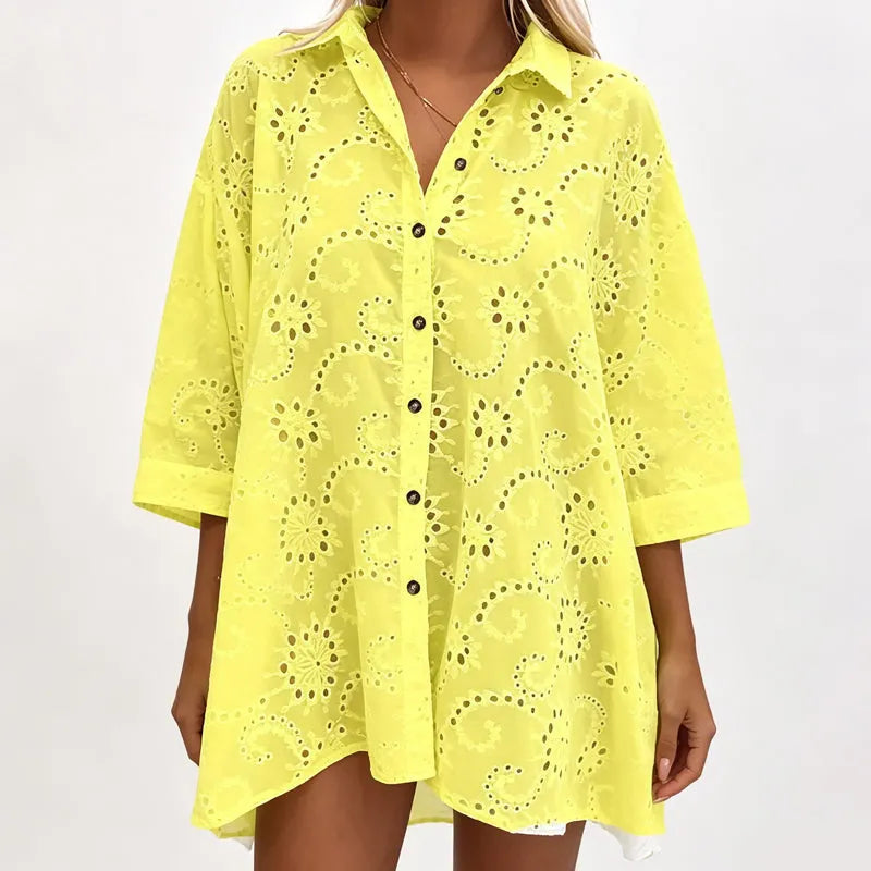 Embroidered button dress women's oversized fit, lightweight summer dress