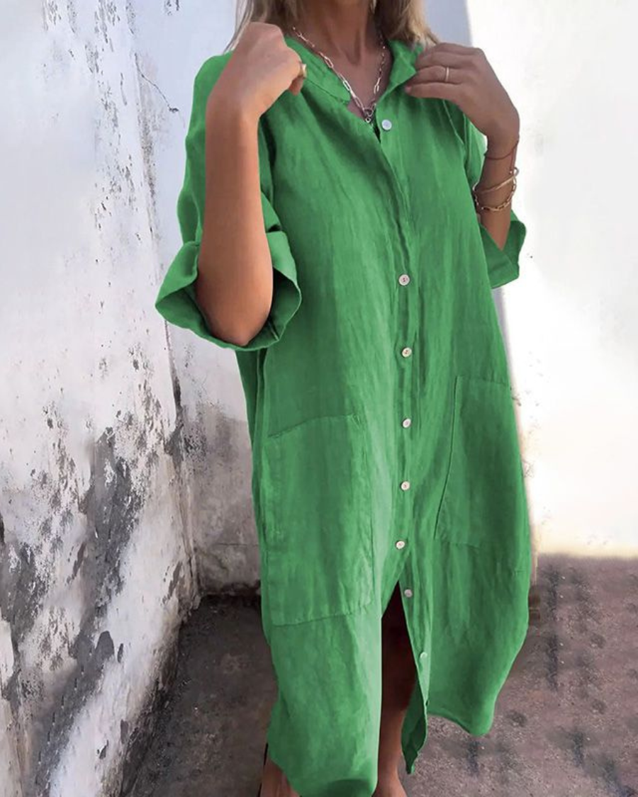 Women boho button down shirt dress relaxed fit with pockets