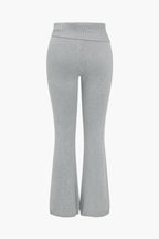 Women 2 piece knit hoodie and flared pants set with side buckle detail