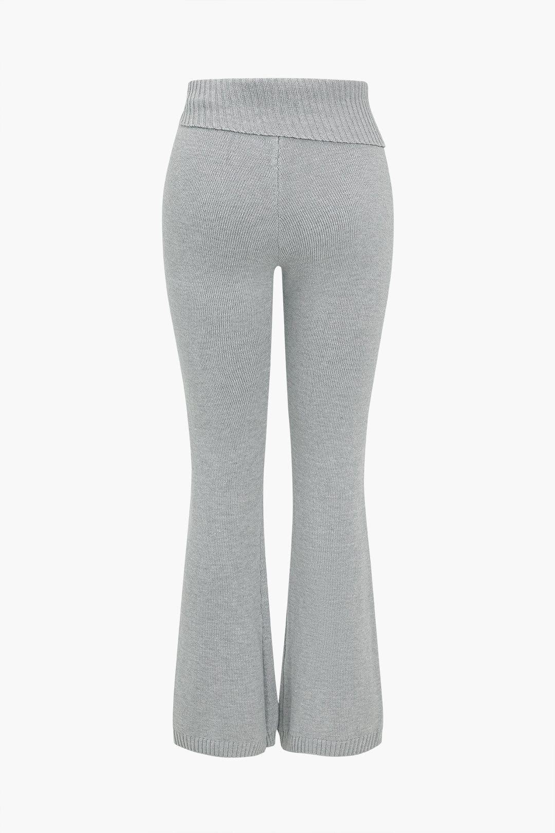 Women 2 piece knit hoodie and flared pants set with side buckle detail