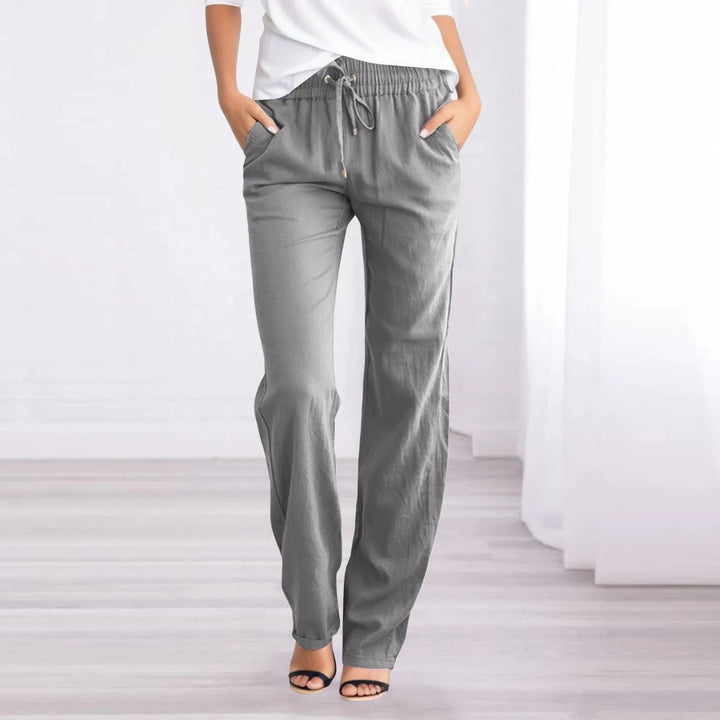 Women cotton linen trousers relaxed fit with elastic waist