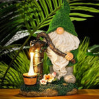 Solar garden gnomes outdoor decor warm white glow weather-resistant resin