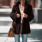 Women's thick fleece jacket with modern cut, warm winter outerwear