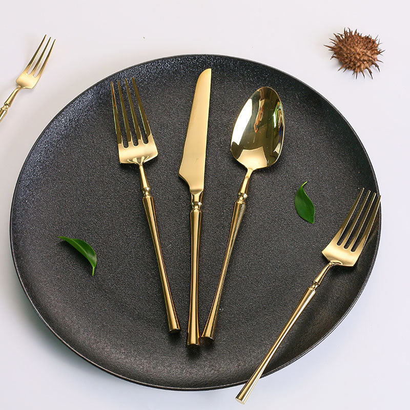24-piece stainless steel cutlery set with polished finish, dishwasher safe