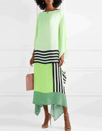 Women geometric print kaftan maxi dress with batwing sleeves and asymmetric hem